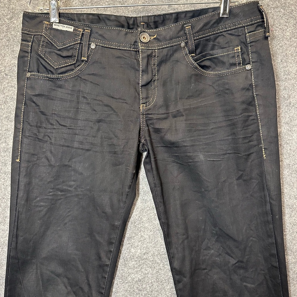 United Colors of Benetton Black Shiny Jeans Sz 12 (Italian 48)